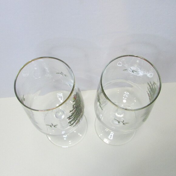 pair of Spode Christmas tree wine glasses made in France barware - Picture 6 of 7